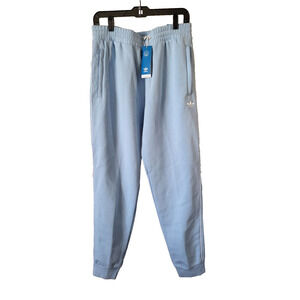 Adidas Joggers Men Sz L Blue Logo Fleece Drawstring Stretch Active Pull On Pant